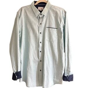 Craft + Flow Button Down‎ Shirt Dobby Print Long Sleeve Casual Light Blue L